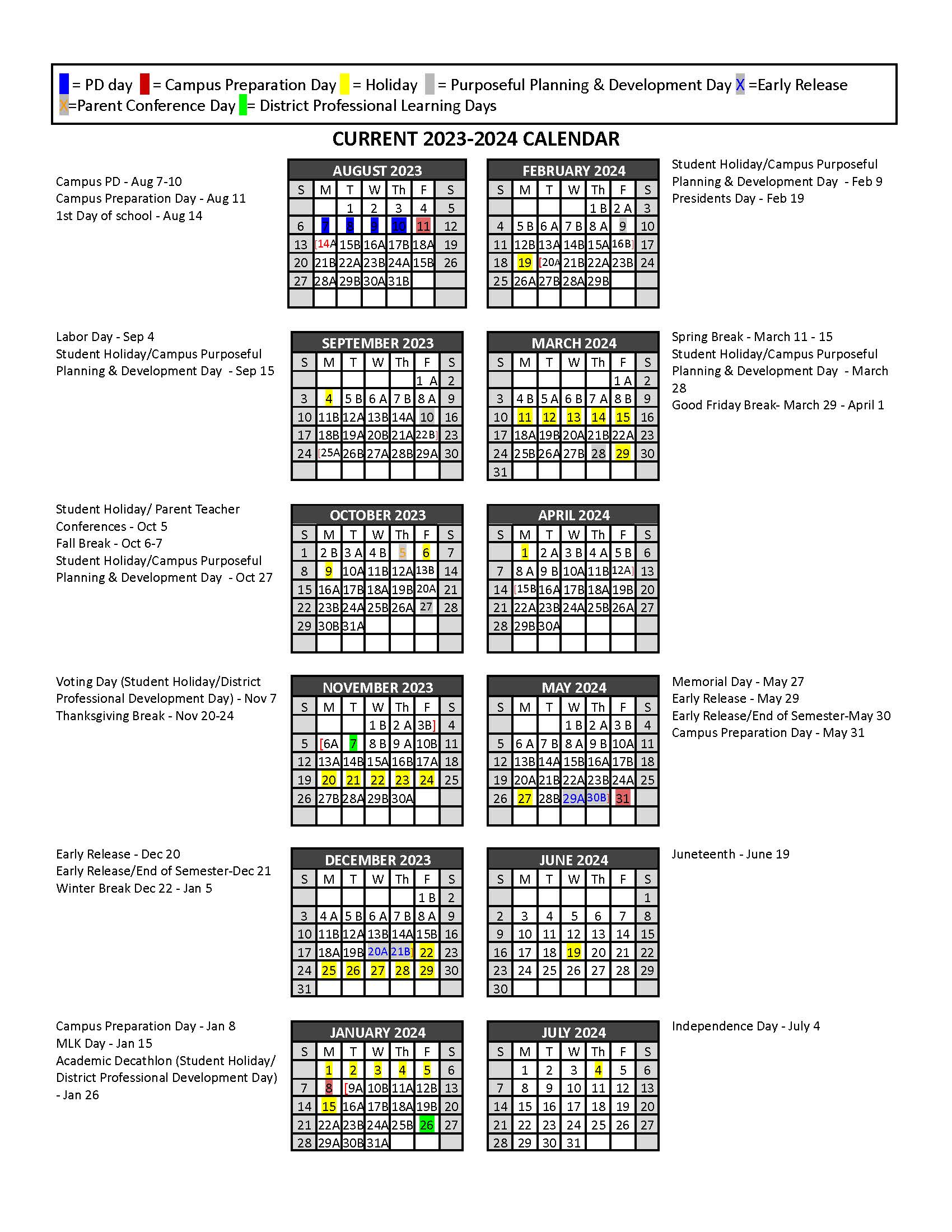 Comprehensive HS Block Schedule 2023-24 Calendar